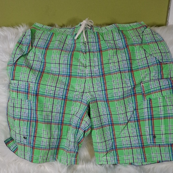 Ralph Lauren Green and Blue Plaid Swim Shorts - Picture 1 of 2